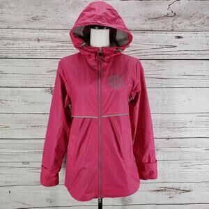 Charles River Apparel Pink Full Zip Monogrammed Windbreaker Rain Jacket Size XS